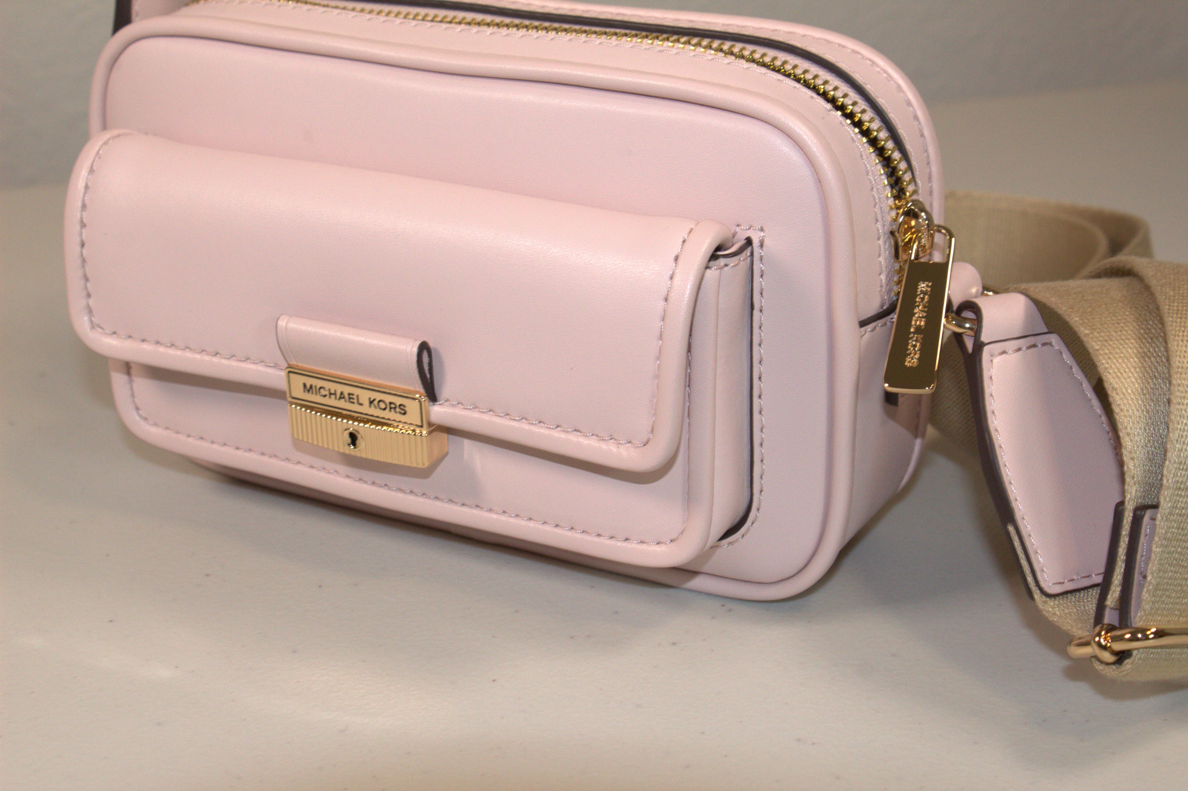 Michael Kors Bradshaw Extra-Small Leather Camera Crossbody Bag light pink